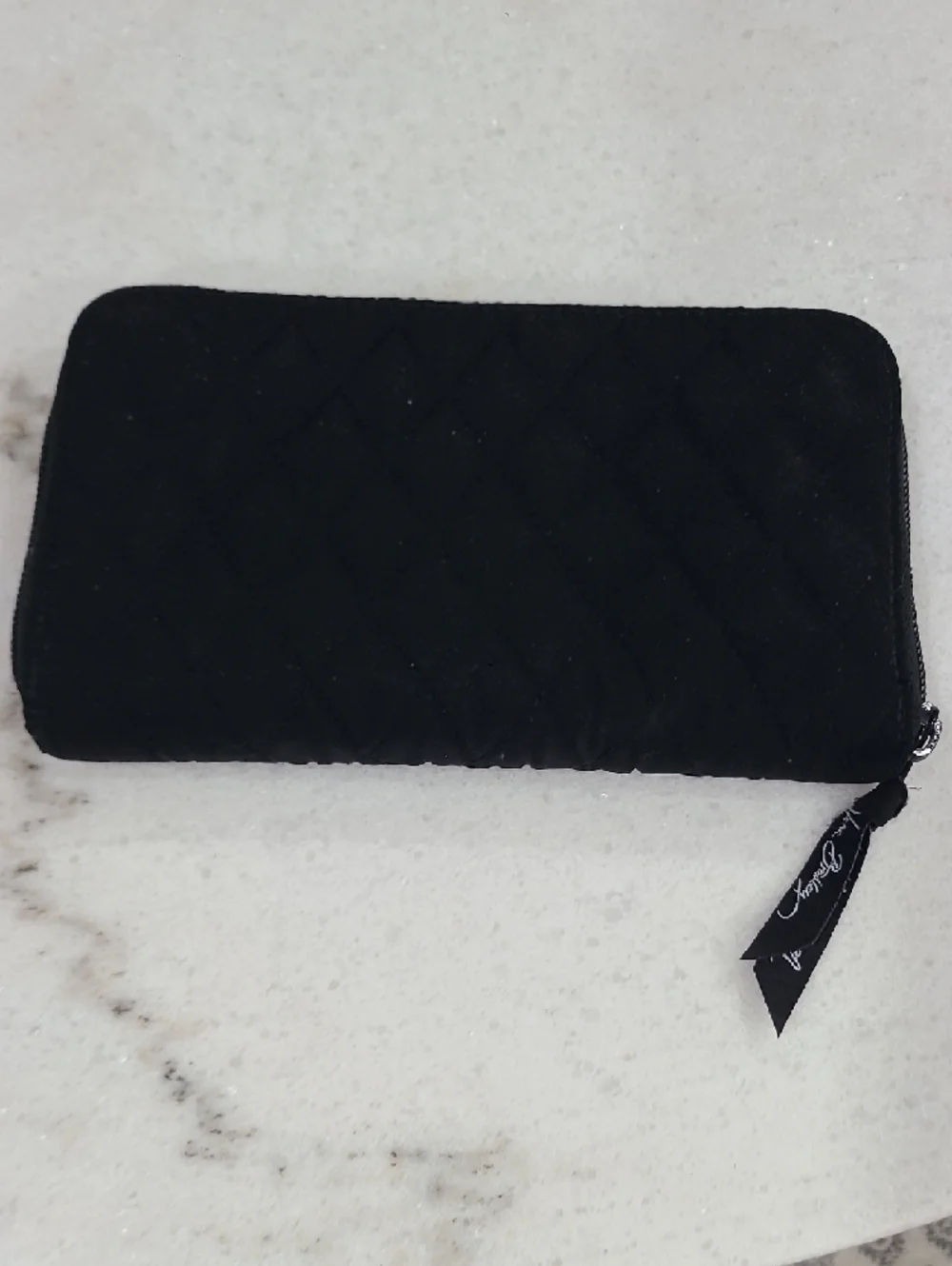 Vera Bradley Black Quilted Zip-Around Wallet with Logo Plate